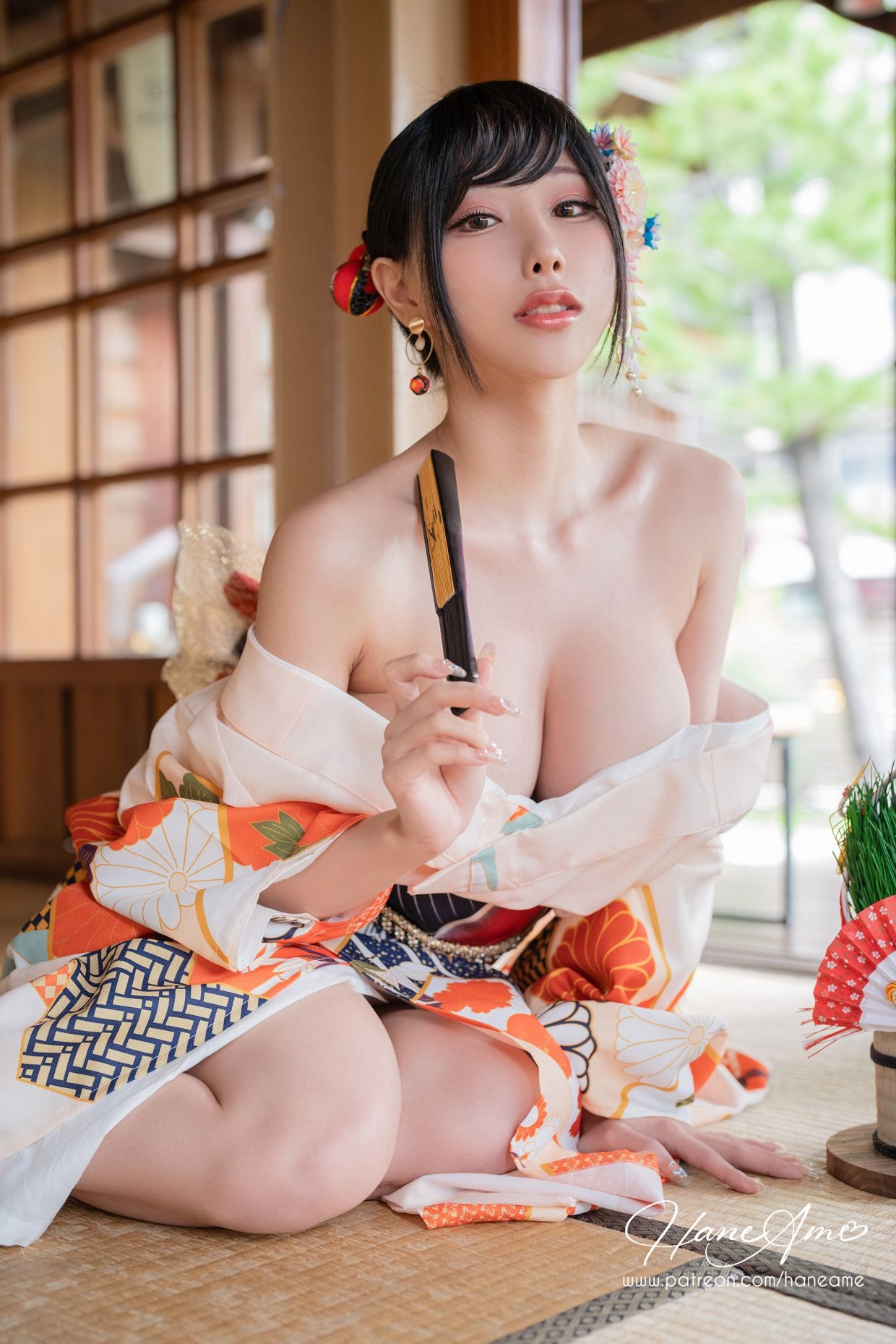 HaneAme 雨波 — Flower Print Kimono Girl(20).jpg