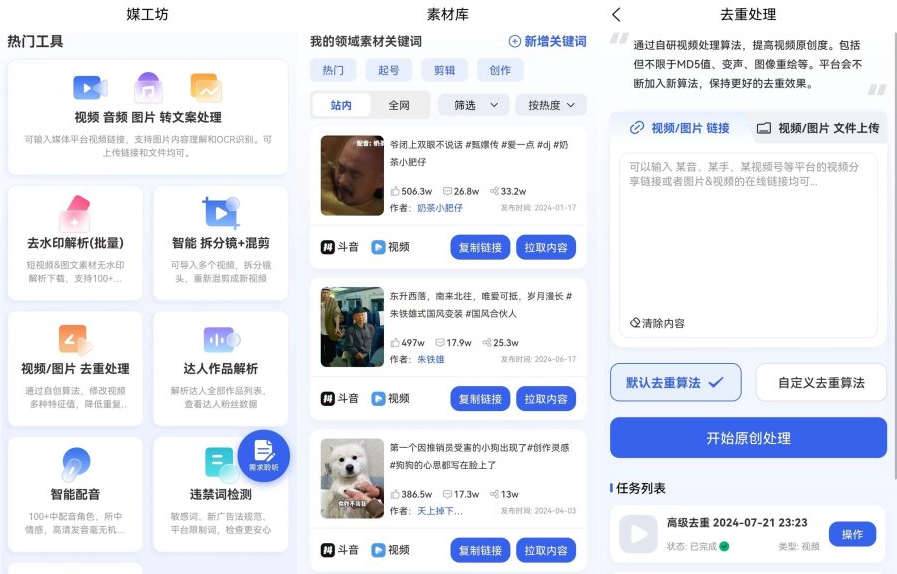 多功能Ai神器，短视频去重，批量解析去水印，文案改写等
