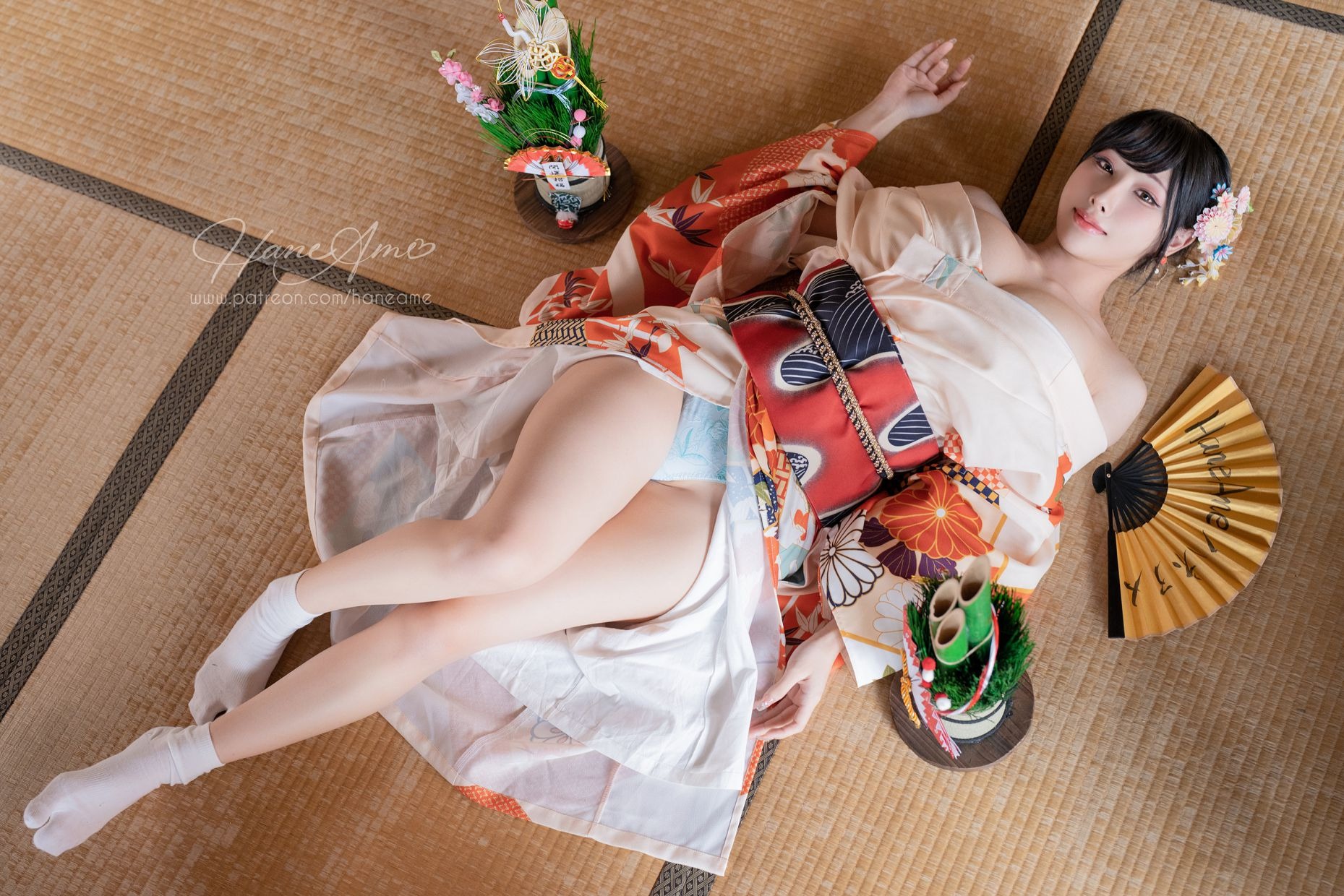 HaneAme 雨波 — Flower Print Kimono Girl(26)