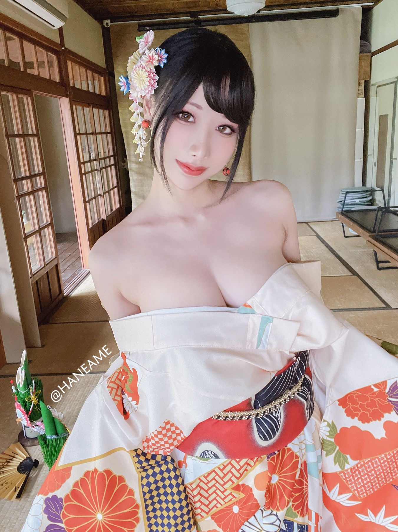 HaneAme 雨波 — Flower Print Kimono Girl(13)