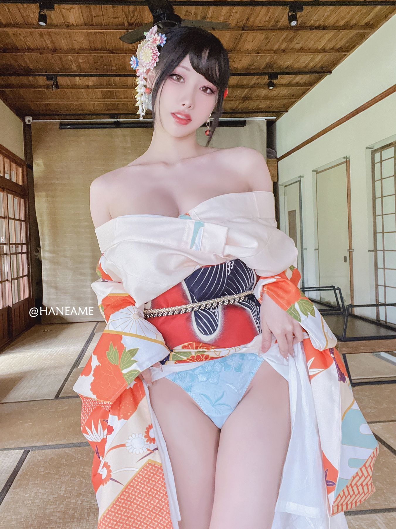 HaneAme 雨波 — Flower Print Kimono Girl(45)