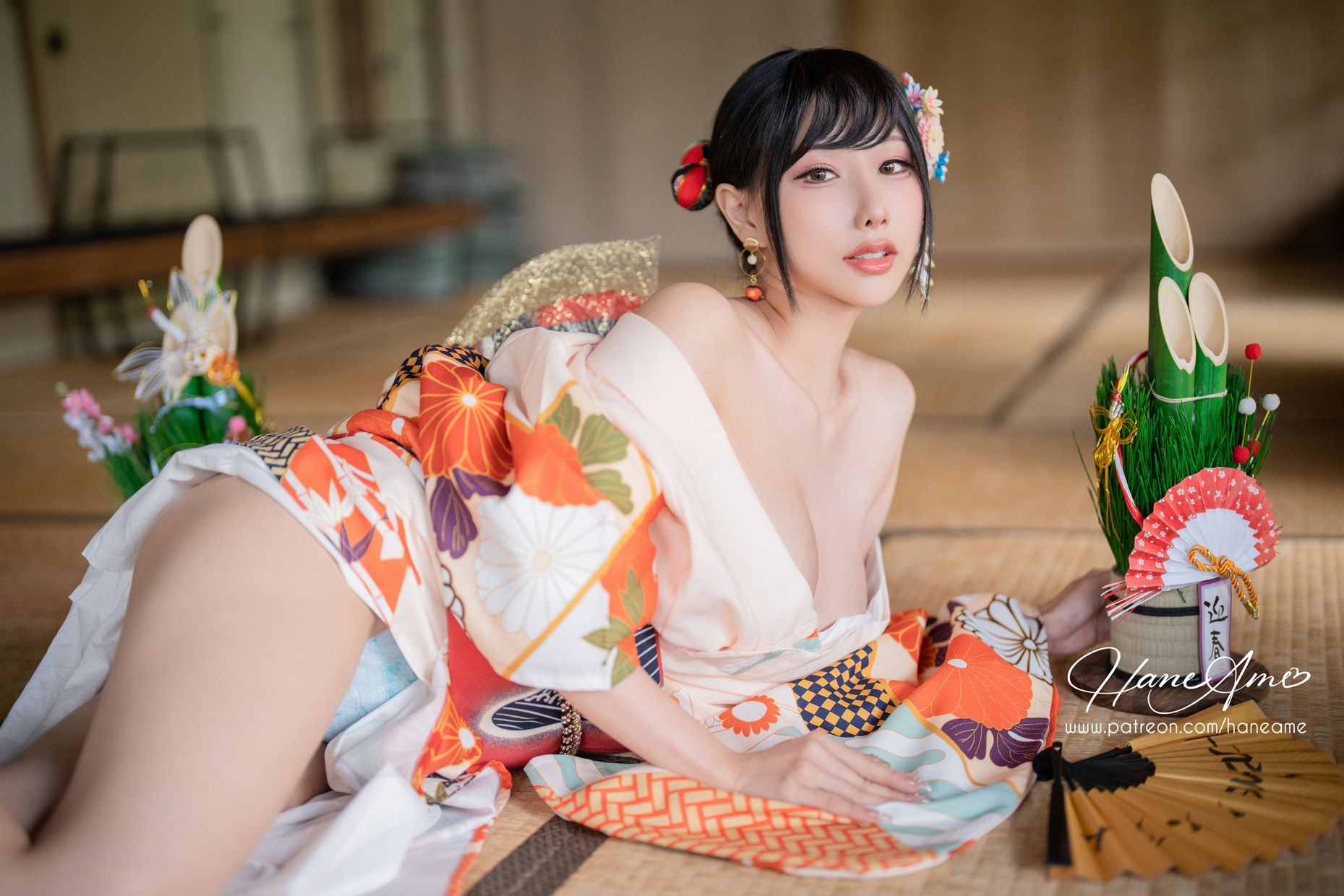 HaneAme 雨波 — Flower Print Kimono Girl(22)