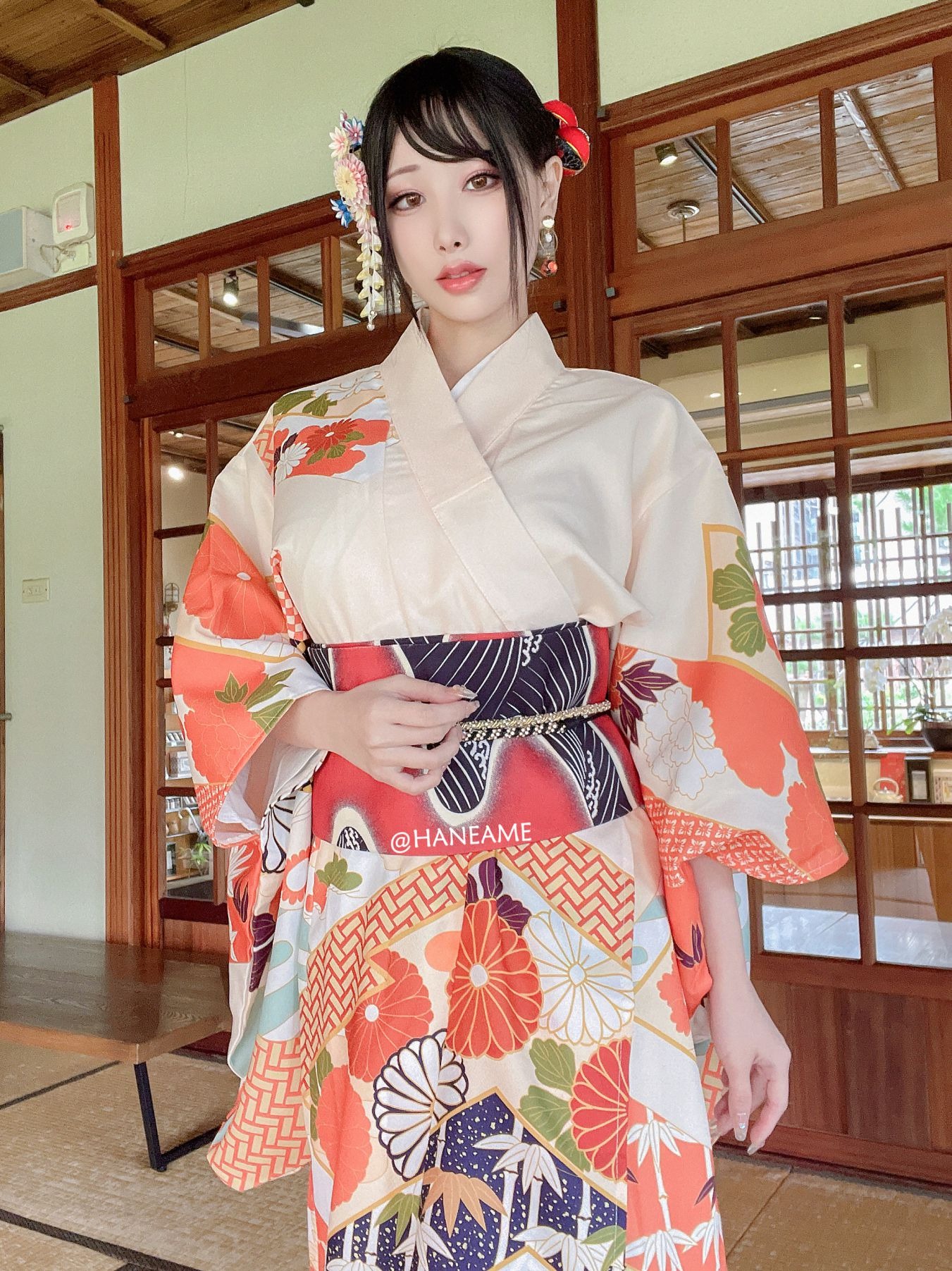 HaneAme 雨波 — Flower Print Kimono Girl(39)
