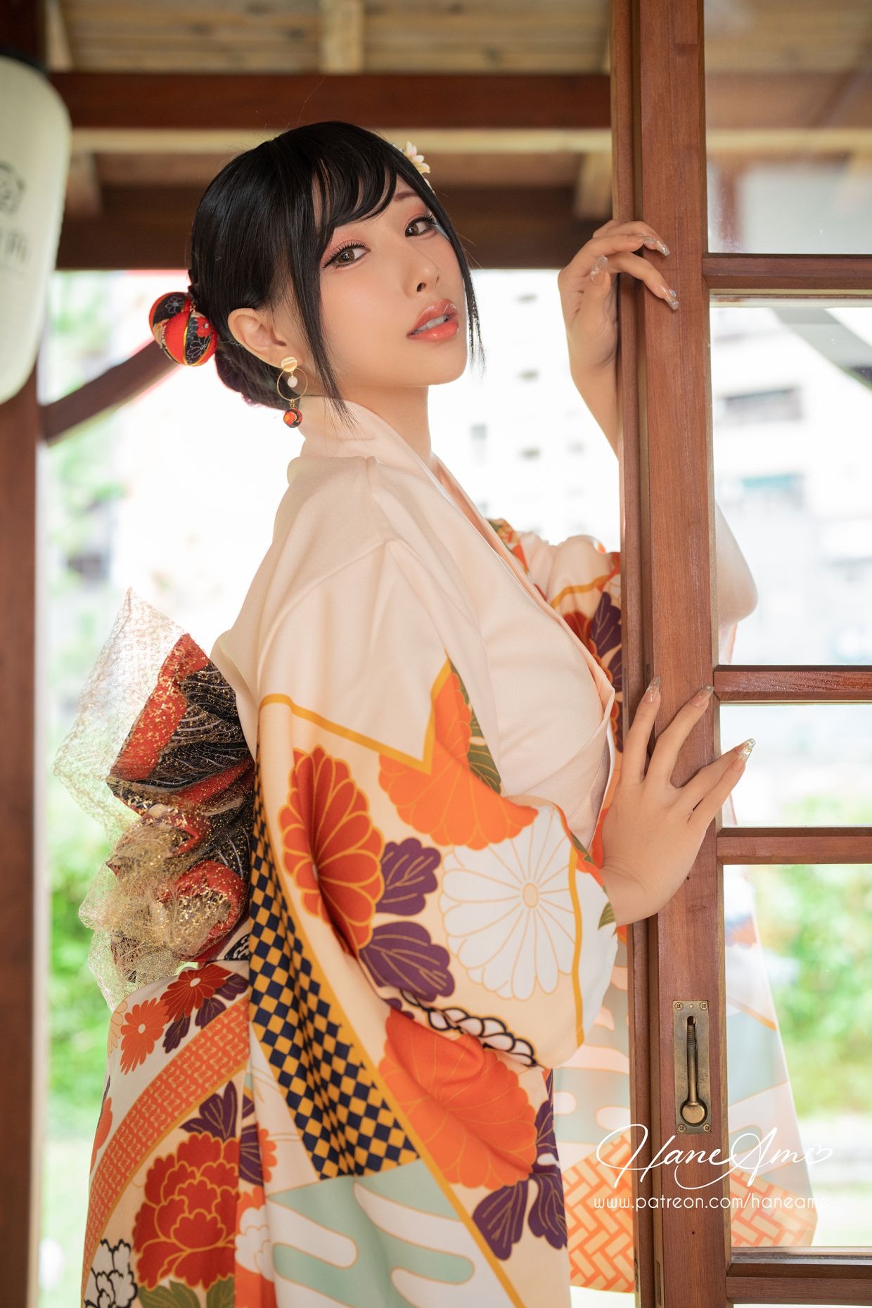 HaneAme 雨波 — Flower Print Kimono Girl(8).jpg