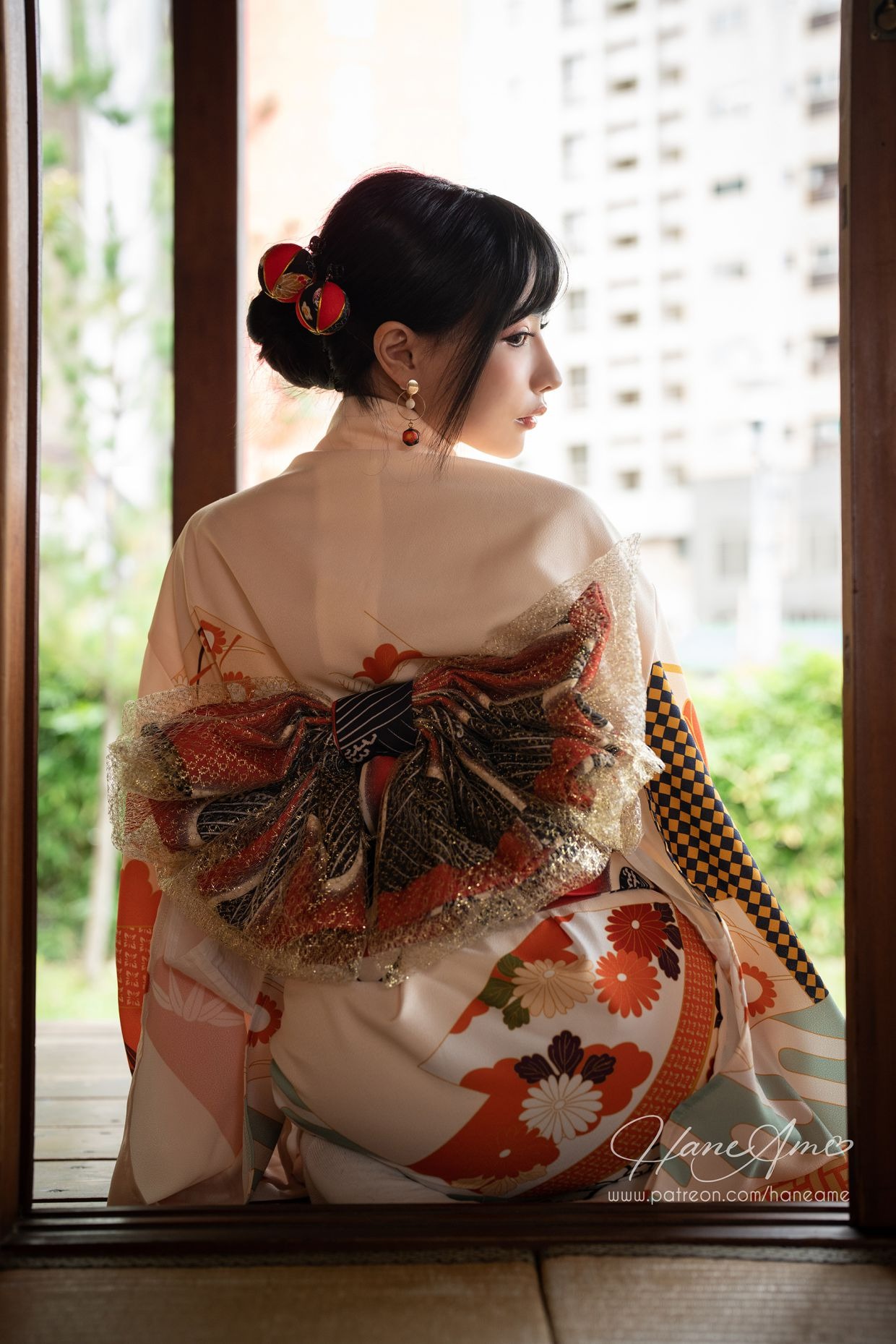HaneAme 雨波 — Flower Print Kimono Girl(6)
