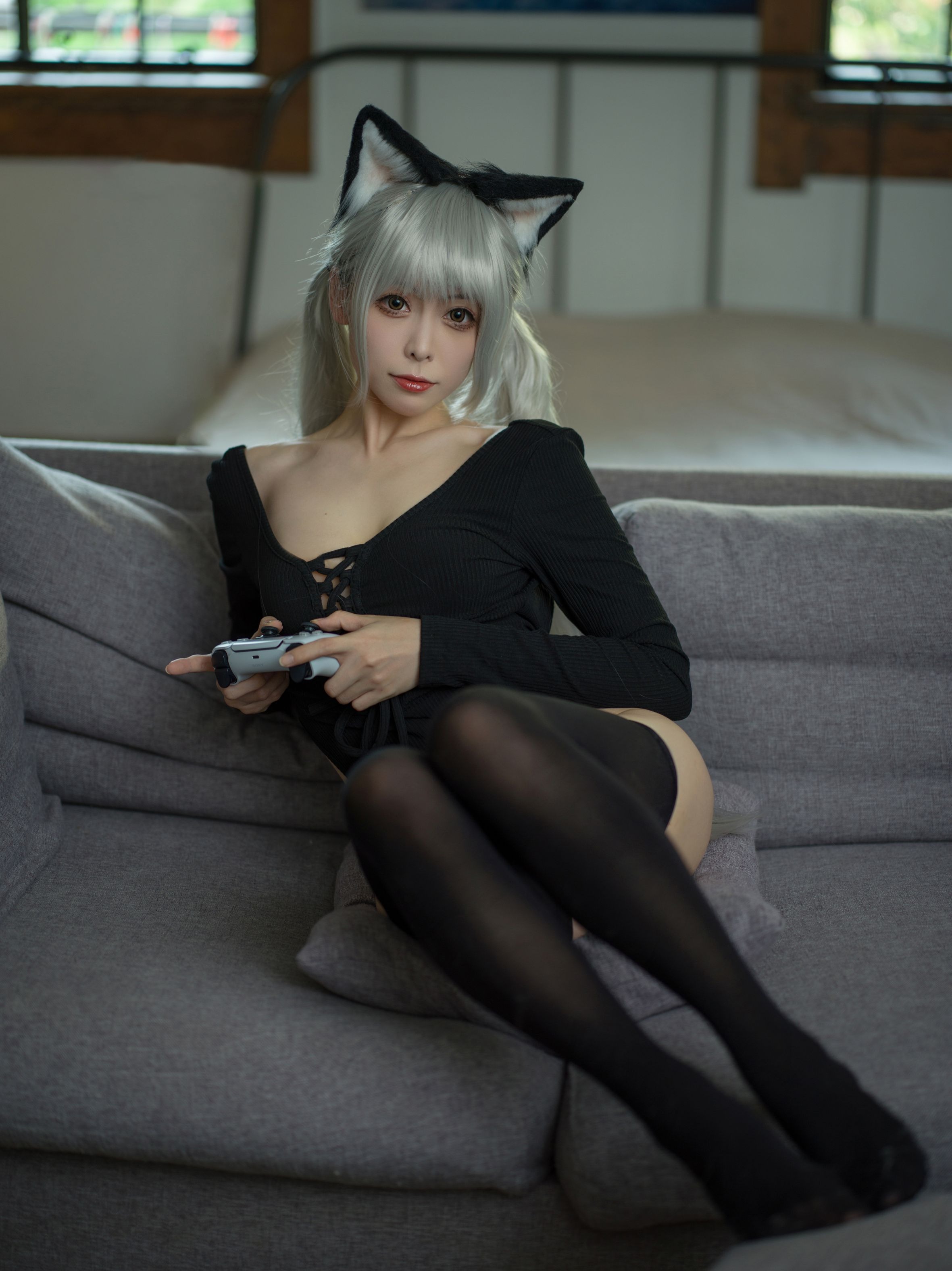 樱岛嗷一 黑猫针织衫连体衣 [57P1V-704MB](3)