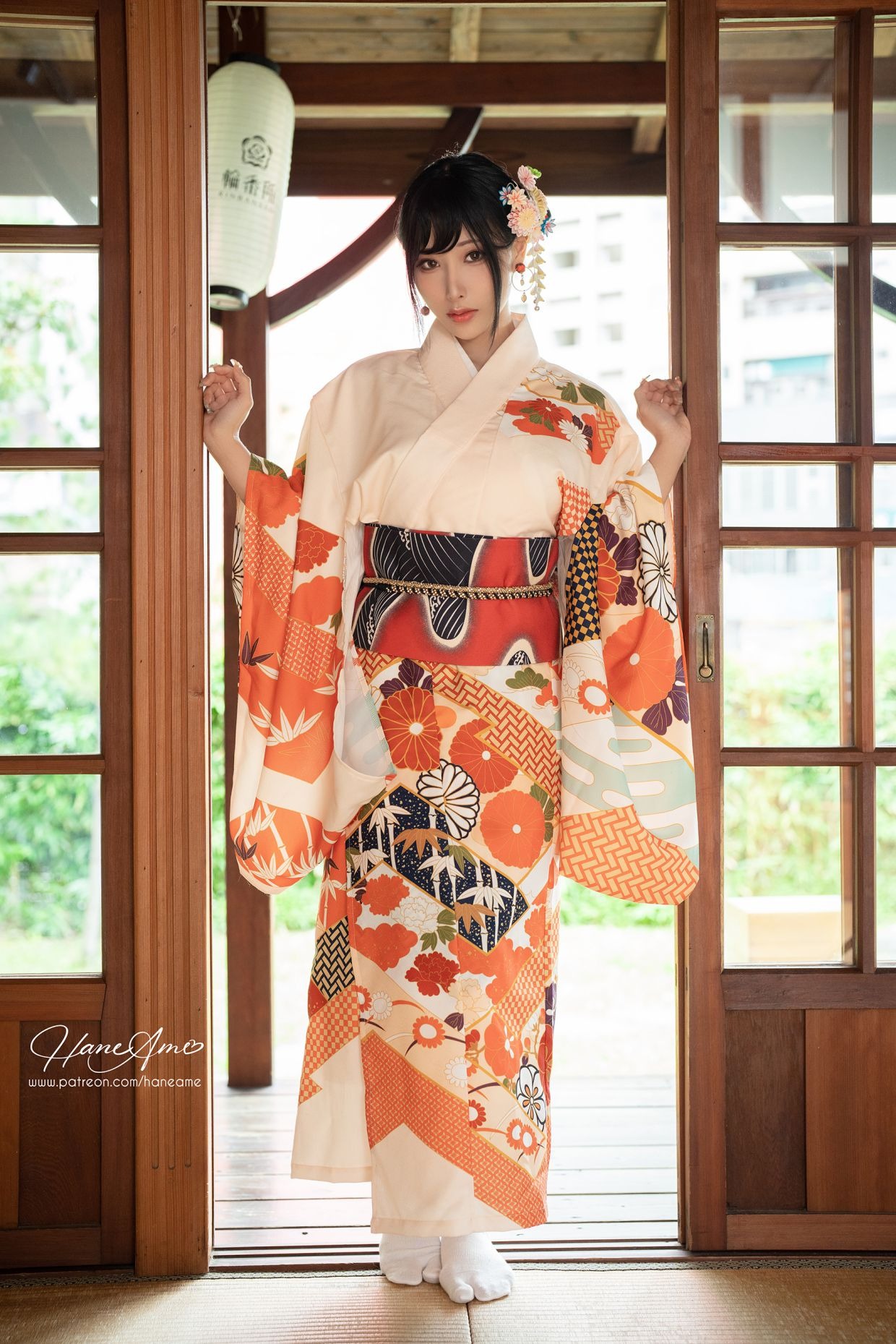 HaneAme 雨波 — Flower Print Kimono Girl(7)