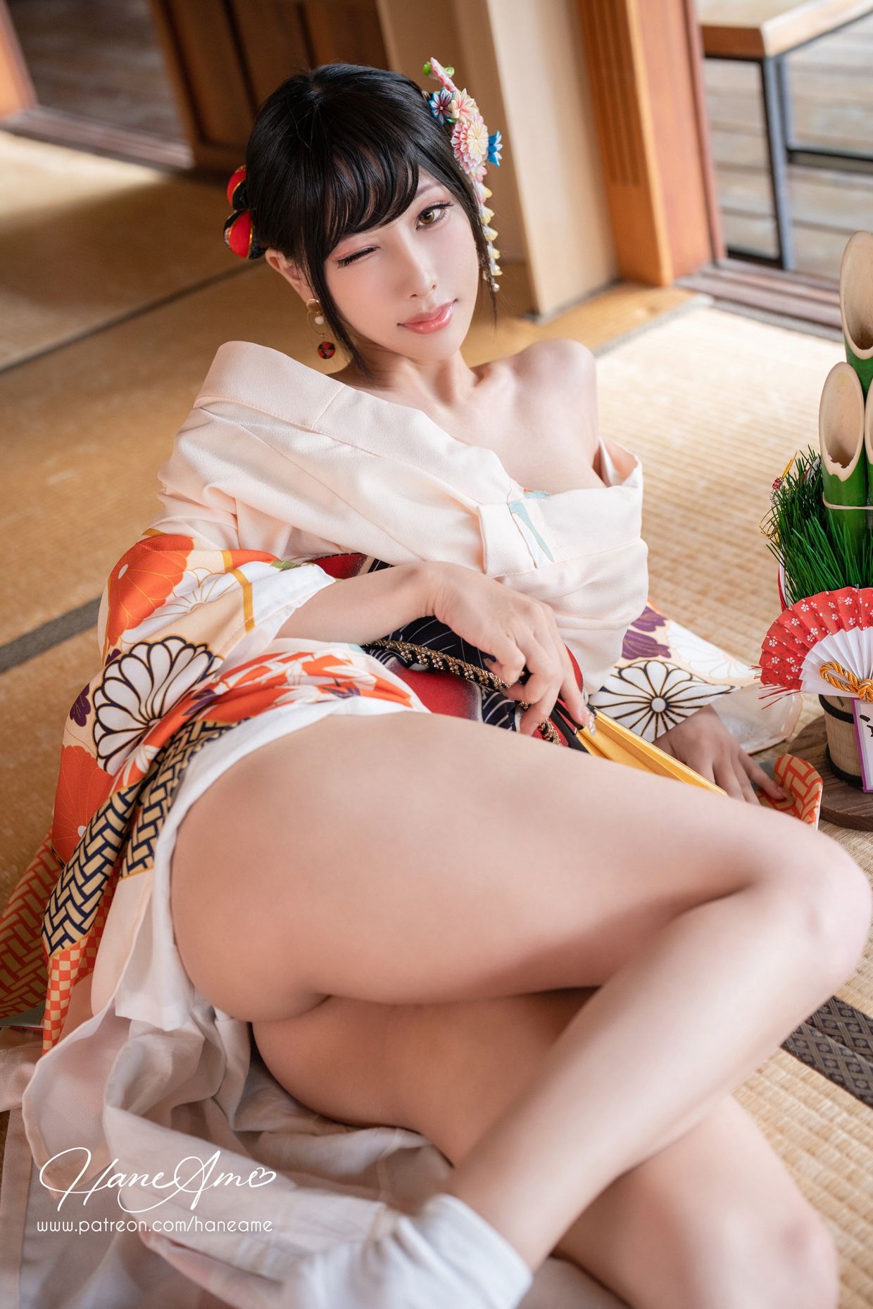 HaneAme 雨波 — Flower Print Kimono Girl(28)