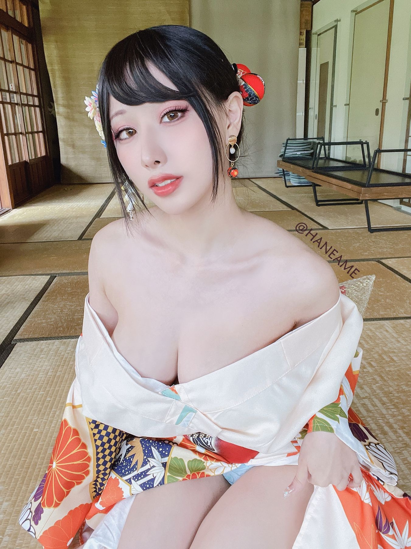 HaneAme 雨波 — Flower Print Kimono Girl(3)