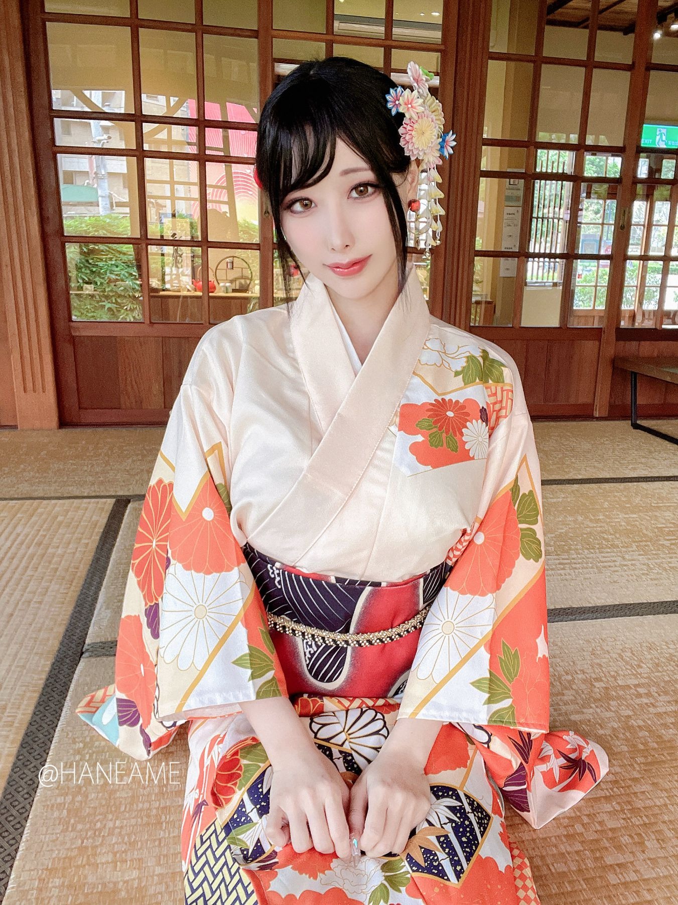 HaneAme 雨波 — Flower Print Kimono Girl(38)