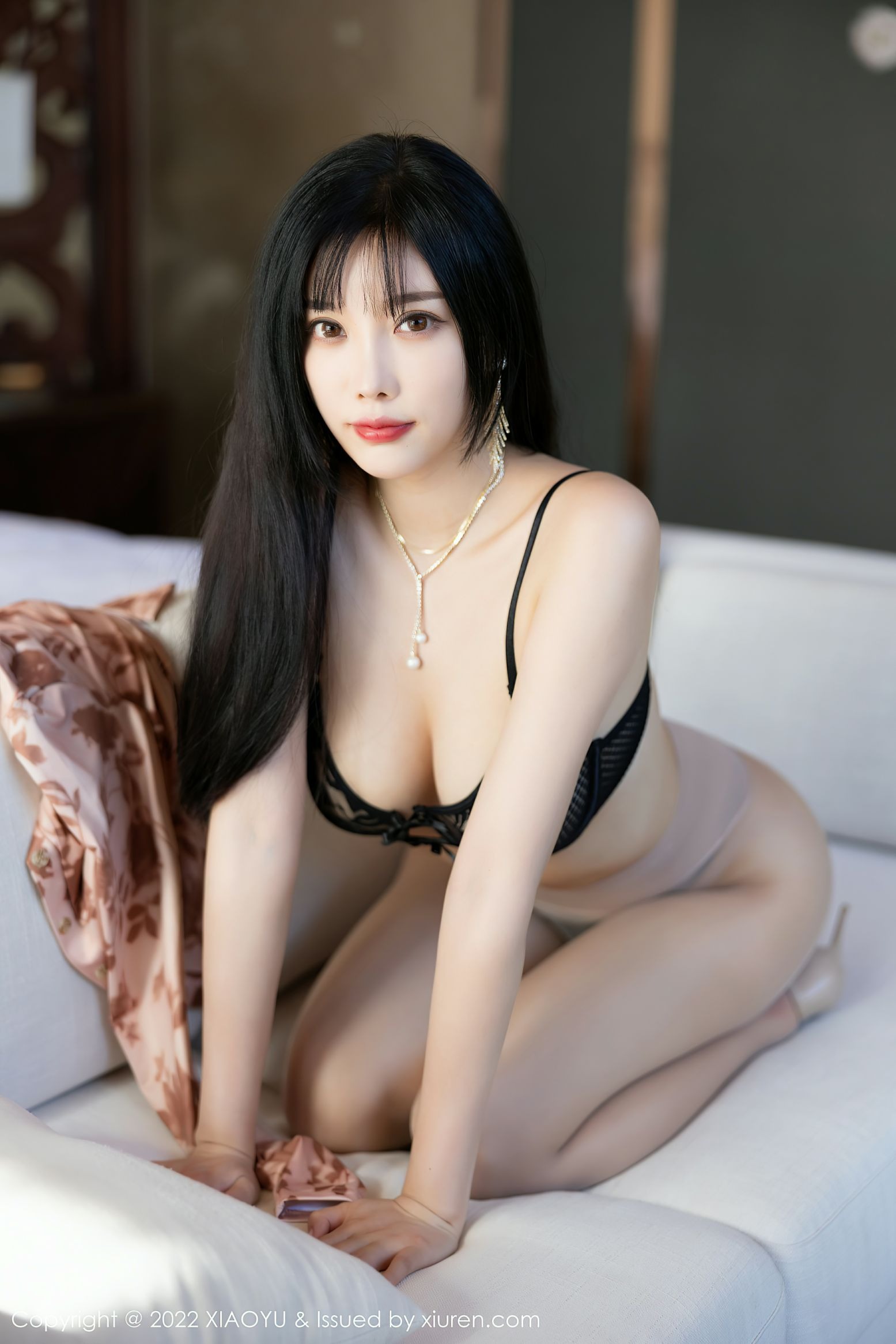 [XIAOYU语画界] 2022.07.15 VOL.821 杨晨晨Yome性感黑色蕾丝内衣丝袜美臀无内诱惑(77)