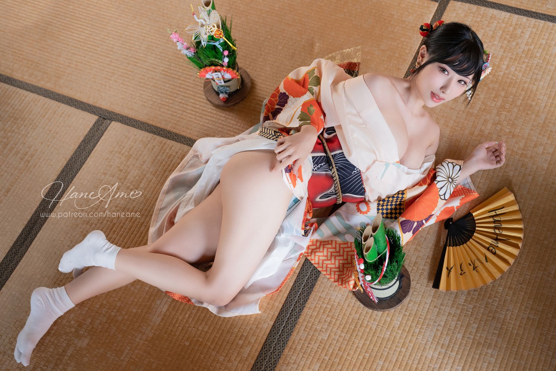 HaneAme 雨波 — Flower Print Kimono Girl(25)