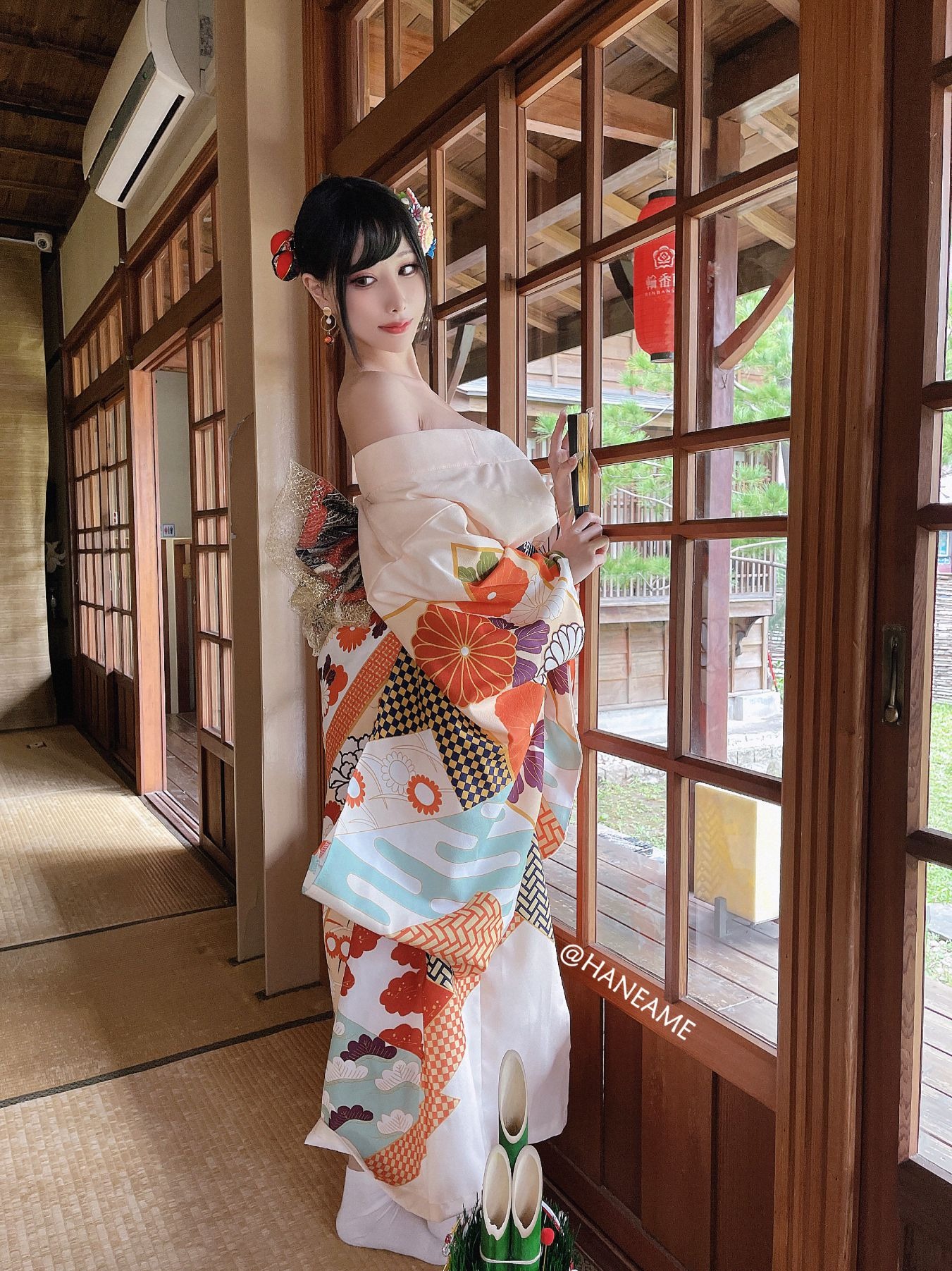 HaneAme 雨波 — Flower Print Kimono Girl(31)