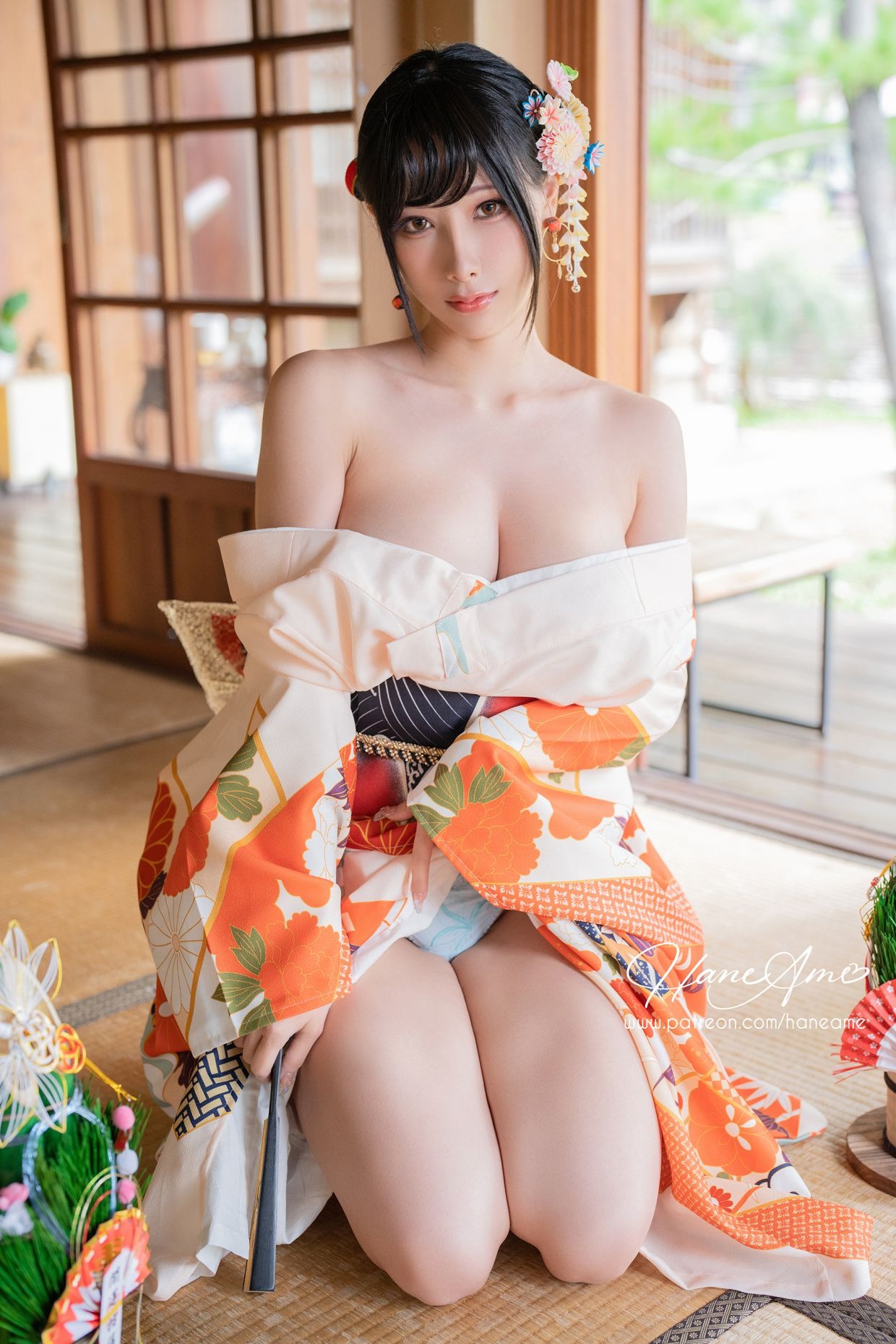 HaneAme 雨波 — Flower Print Kimono Girl(15)